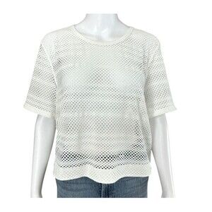 Lululemon Sweat Your Heart Out Top Womens 10 White Mesh Short Sleeve Run Workout